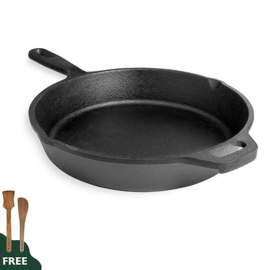 Wekitch Pre-Seasoned Cast Iron Fry Pan with Long Handle | 10 Inch Frying Pan | 1.6 L, 2.4 kg | Healthy Cooking, Heavy-Duty Nonstick Skillet, Induction Cookware, Gas Stove Compatible | Black