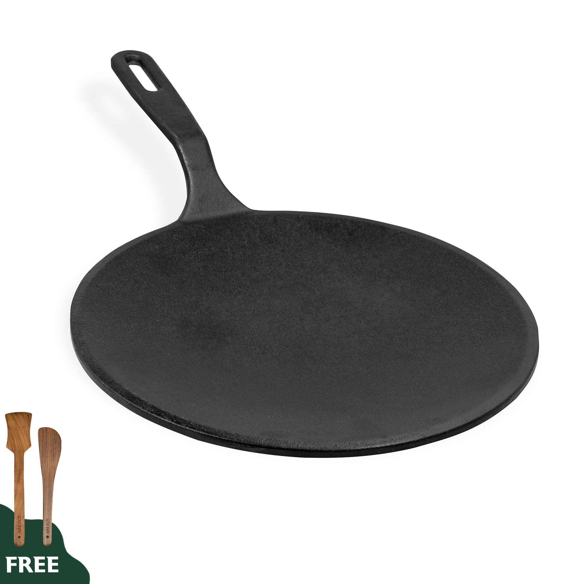 Wekitch Pre-Seasoned Cast Iron Concave Tawa for Dosa & Roti | Nonstick Cookware, Induction & Gas Stove Compatible, 26cm (10 Inch) – Black