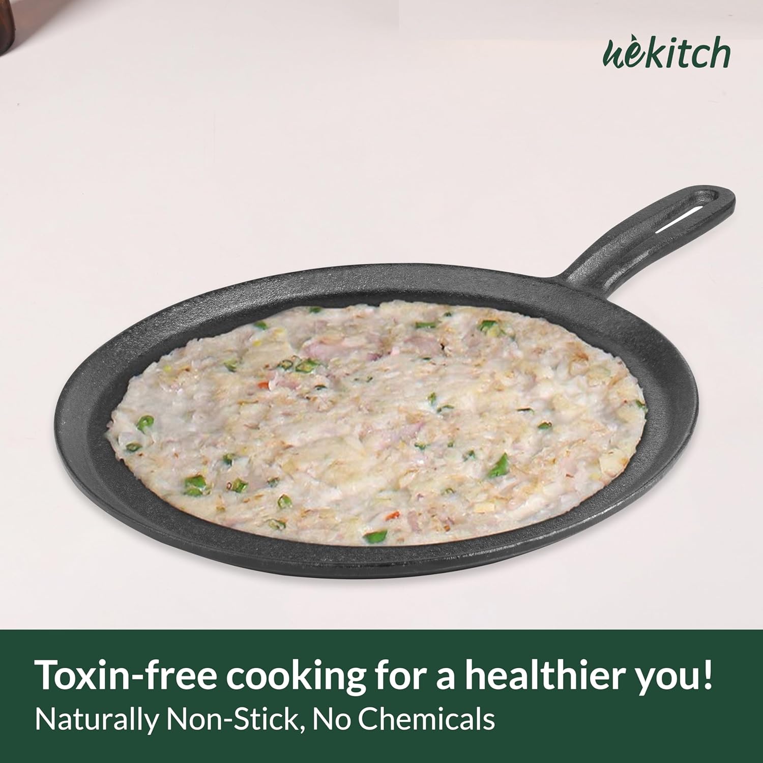 Wekitch Pre-Seasoned Cast Iron Dosa Tawa – 29 cm (11.4 Inch), 2.5 kg |Tawa for Dosa, Roti, Chapati & Paratha | Heavy-Duty Iron Cookware with Handle | Gas & Induction Compatible