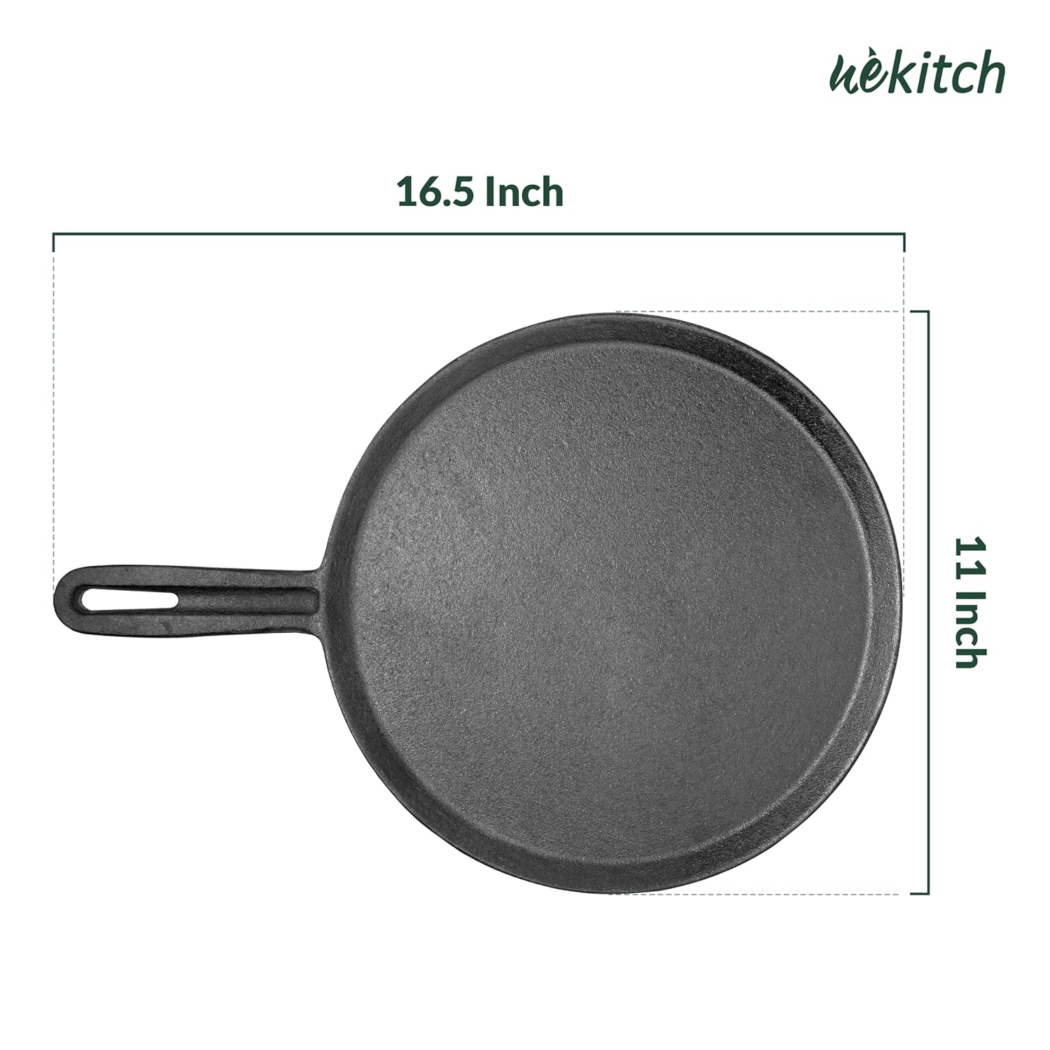 Wekitch Pre-Seasoned Cast Iron Dosa Tawa – 29 cm (11.4 Inch), 2.5 kg |Tawa for Dosa, Roti, Chapati & Paratha | Heavy-Duty Iron Cookware with Handle | Gas & Induction Compatible