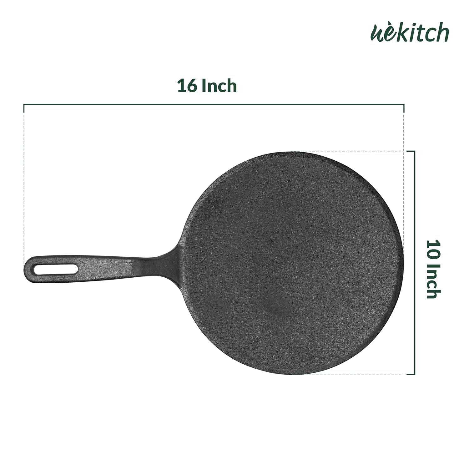 Wekitch Pre-Seasoned Cast Iron Concave Tawa for Dosa & Roti | Nonstick Cookware, Induction & Gas Stove Compatible, 26cm (10 Inch) – Black