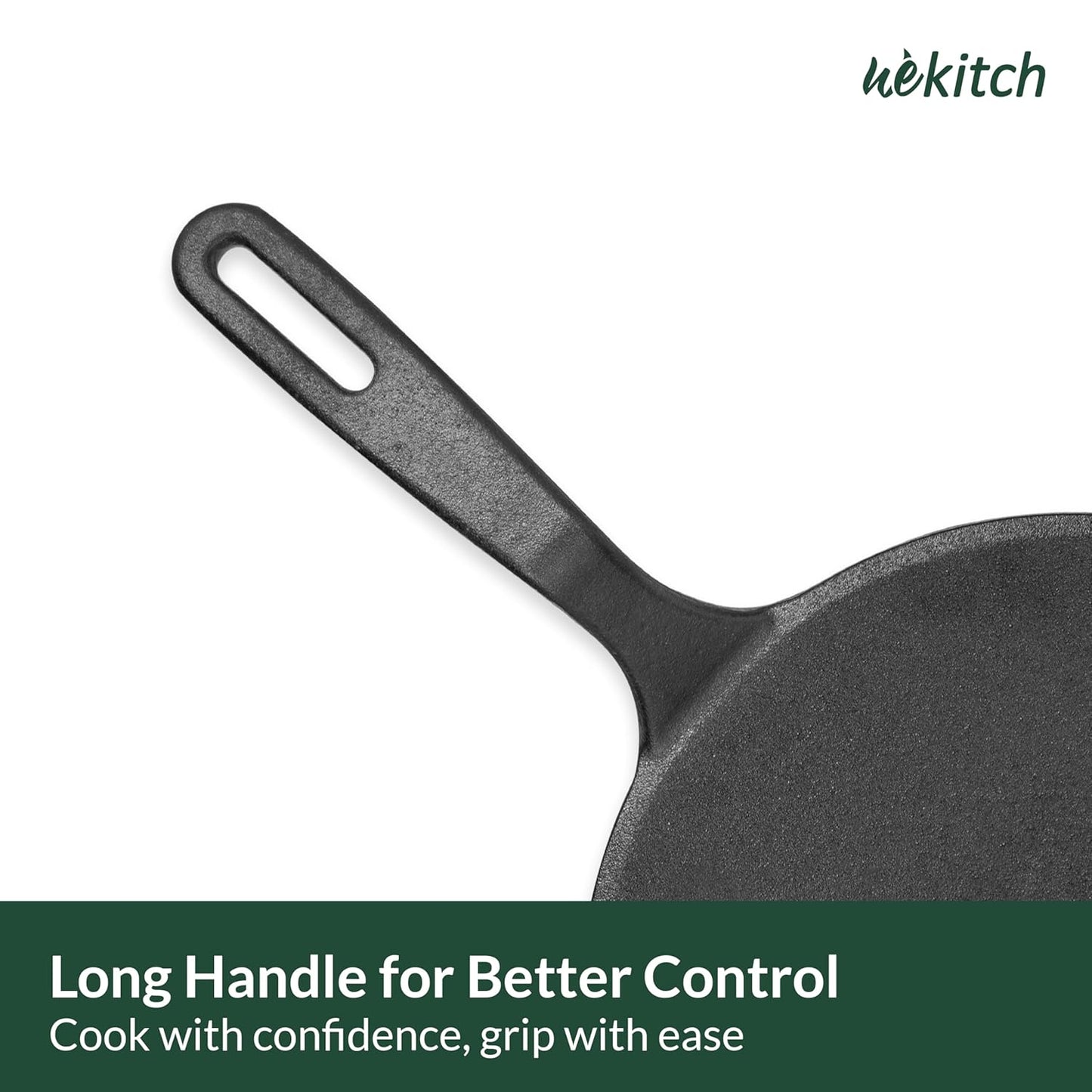 Wekitch Pre-Seasoned Cast Iron Concave Tawa for Dosa & Roti | Nonstick Cookware, Induction & Gas Stove Compatible, 26cm (10 Inch) – Black