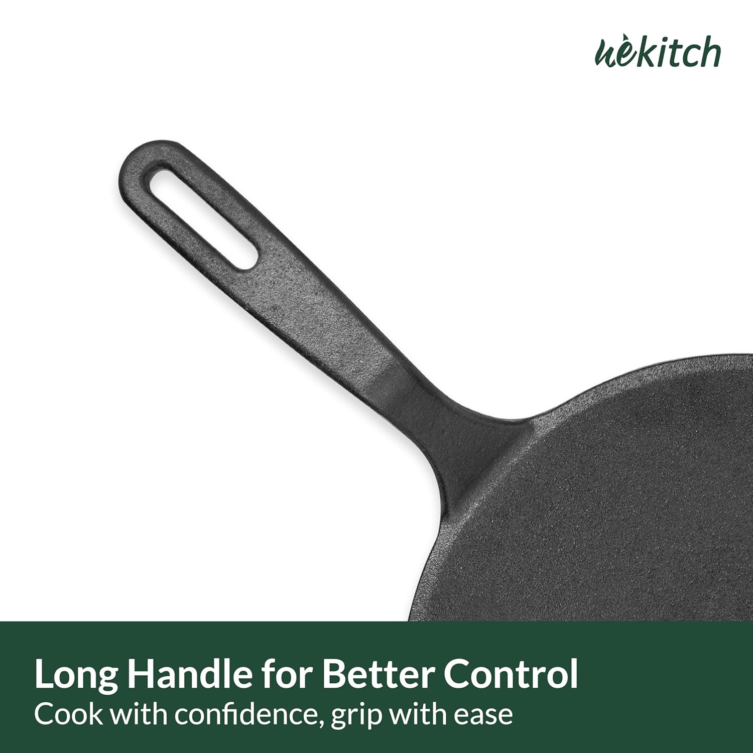 Wekitch Pre-Seasoned Cast Iron Concave Tawa for Dosa & Roti | Nonstick Cookware, Induction & Gas Stove Compatible, 26cm (10 Inch) – Black