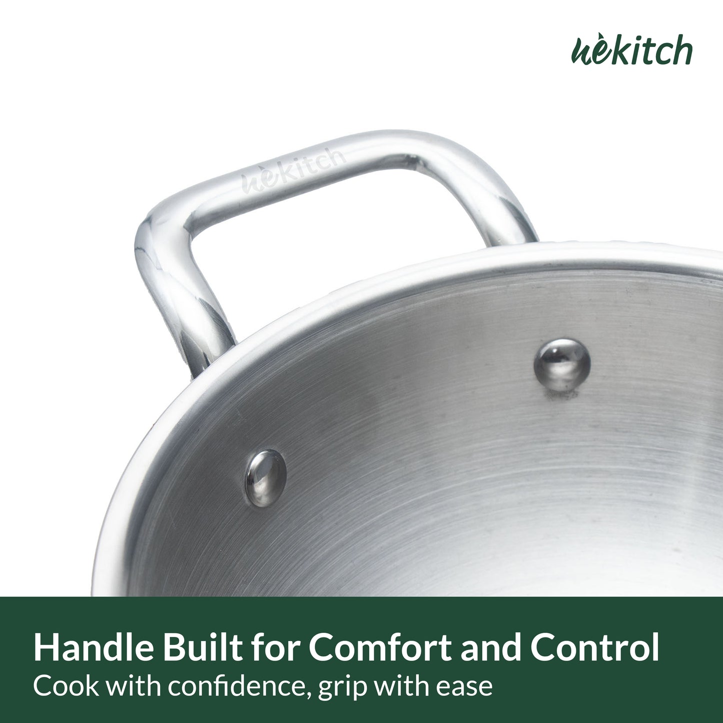 Wekitch Triply Stainless Steel Cookware Set | Fry Pan (24 cm) + Kadai (22 cm) + Saucepan (18 cm) with Lids & Free 2 Wooden Spatulas | Nonstick, Easy to Clean, Rust-Resistant, Gas & Induction Friendly