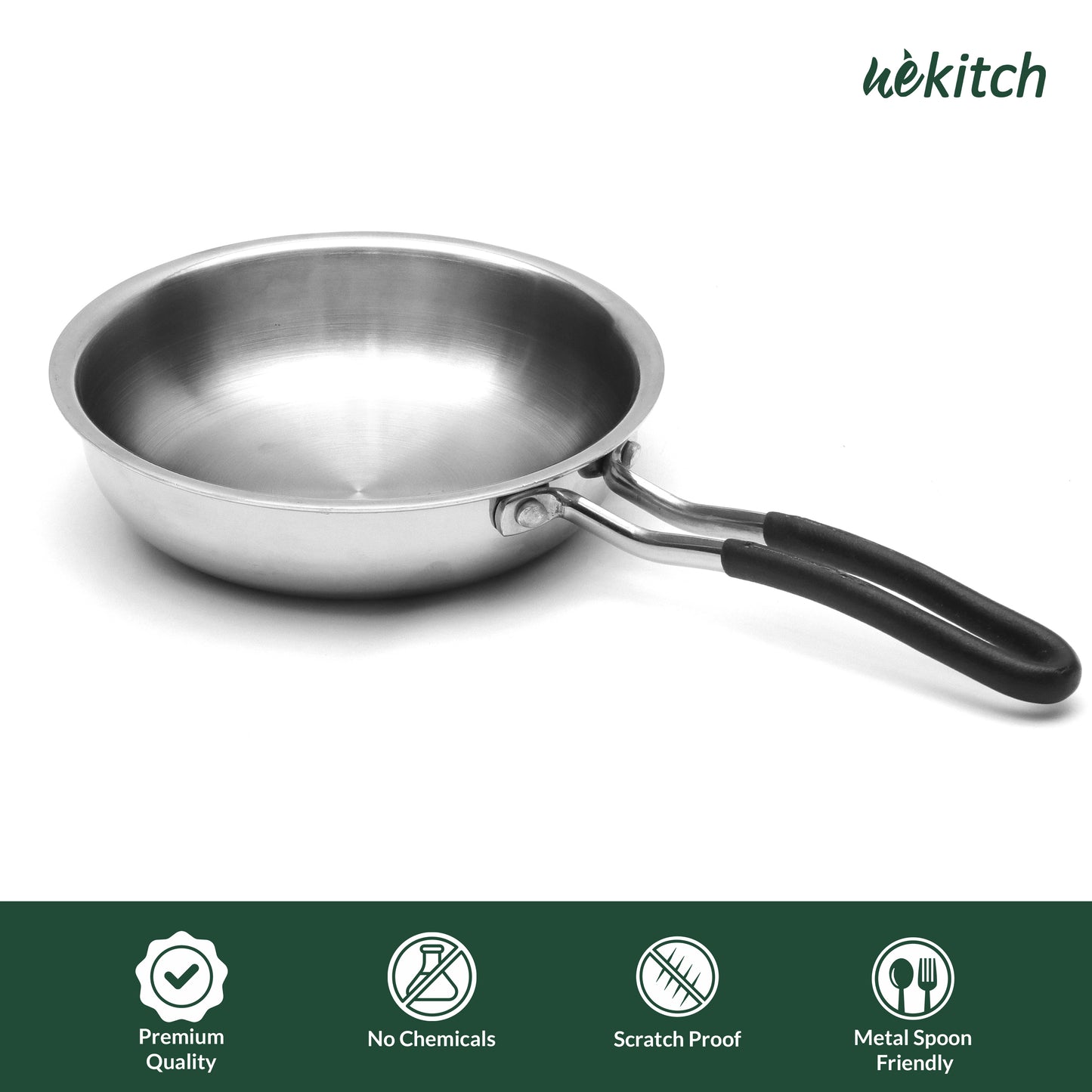 Wekitch Tri-Ply Stainless Steel Fry Pan with Lid | 2.1L | Induction & Gas Compatible | Mirror Finish | Easy to Clean