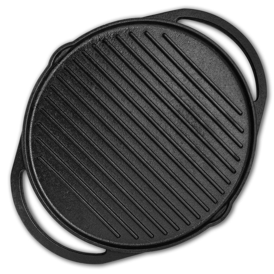 Wekitch Pre-Seasoned Cast Iron Grill Pan | 40cm | 2-in-1 Tawa & Grill | For BBQ, Meats, Seafood & Veggies | Gas & Induction Compatible