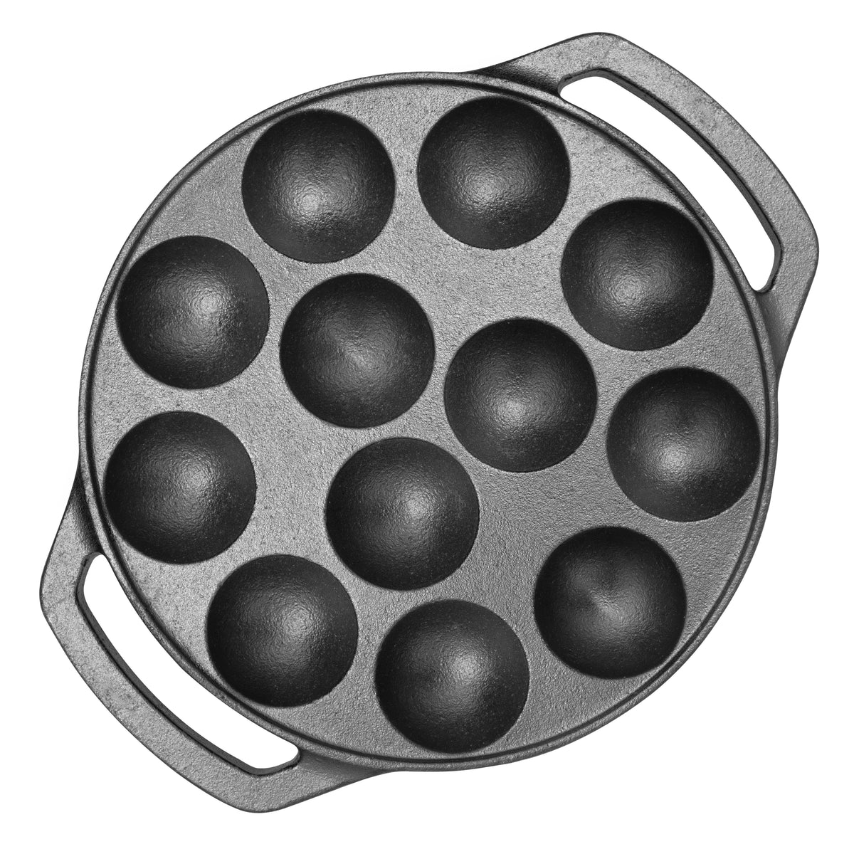 Wekitch Pre-Seasoned Cast Iron Paniyaram Pan | 12 Pit, 21cm, 2kg | Induction Friendly | Nonstick & Toxin-Free | No Chemical Coating