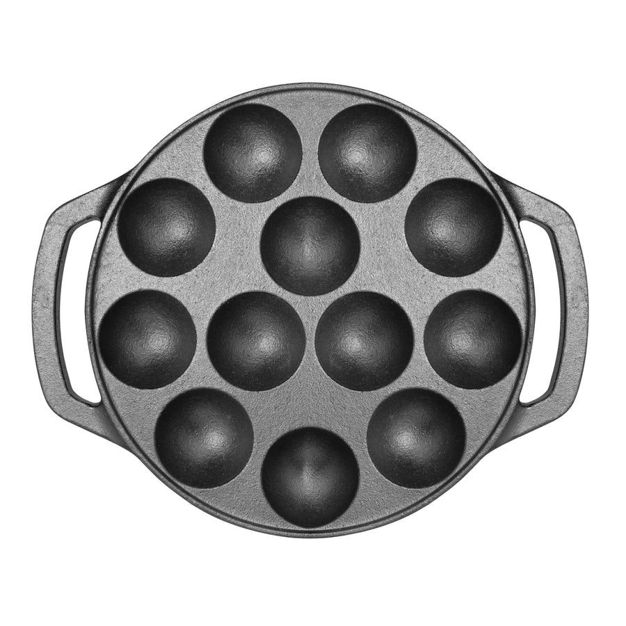 Wekitch Pre-Seasoned Cast Iron Paniyaram Pan | 12 Pit, 21cm, 2kg | Induction Friendly | Nonstick & Toxin-Free | No Chemical Coating