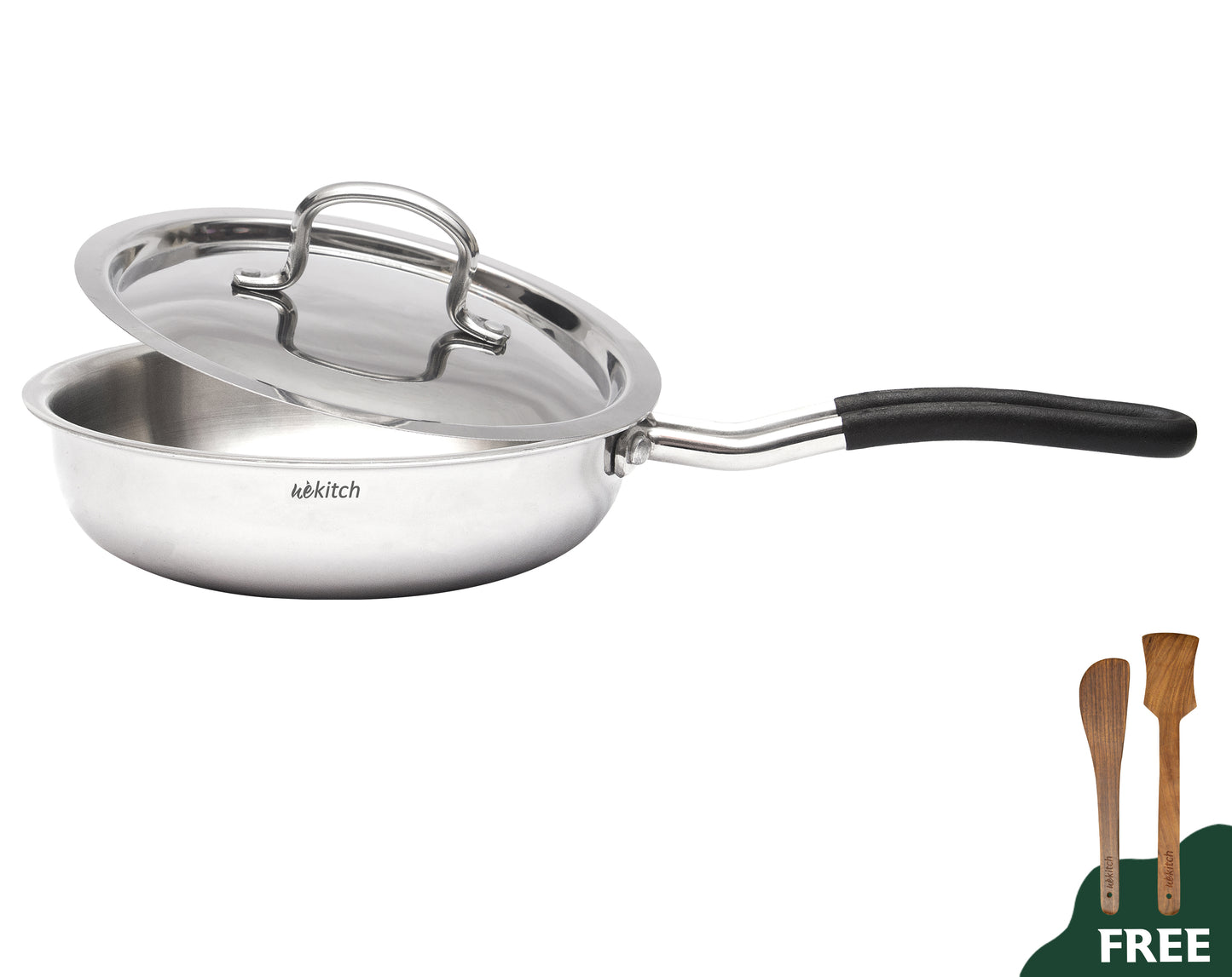 Wekitch Tri-Ply Stainless Steel Fry Pan with Lid | 2.1L | Induction & Gas Compatible | Mirror Finish | Easy to Clean