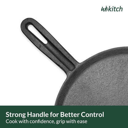 Wekitch Pre-Seasoned Cast Iron Dosa Tawa – 29 cm (11.4 Inch), 2.5 kg |Tawa for Dosa, Roti, Chapati & Paratha | Heavy-Duty Iron Cookware with Handle | Gas & Induction Compatible