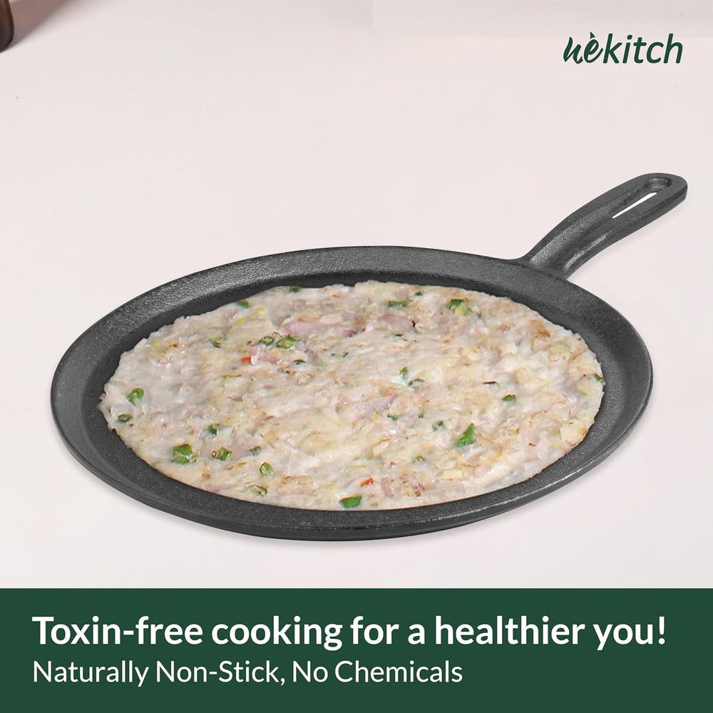Wekitch Pre-Seasoned Cast Iron Dosa Tawa – 29 cm (11.4 Inch), 2.5 kg |Tawa for Dosa, Roti, Chapati & Paratha | Heavy-Duty Iron Cookware with Handle | Gas & Induction Compatible