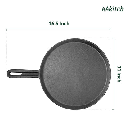 Wekitch Pre-Seasoned Cast Iron Dosa Tawa – 29 cm (11.4 Inch), 2.5 kg |Tawa for Dosa, Roti, Chapati & Paratha | Heavy-Duty Iron Cookware with Handle | Gas & Induction Compatible