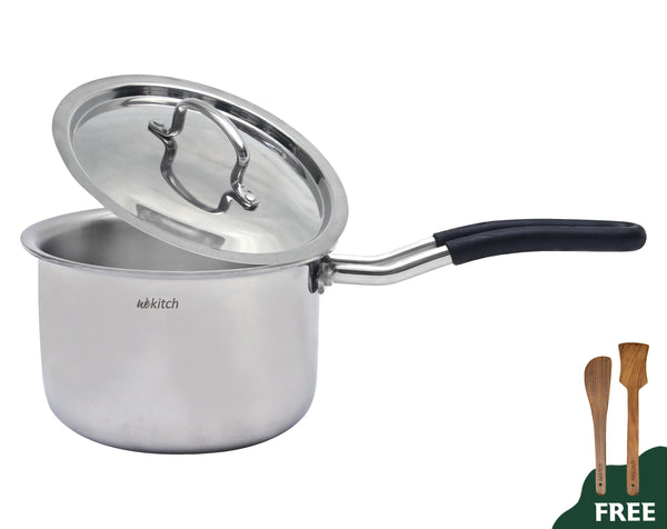 Wekitch Tri-Ply Stainless Steel Milk Pan | 18cm | Stay-Cool Handle | Food Safe & Durable | Even Heat Distribution | Induction & Gas Compatible