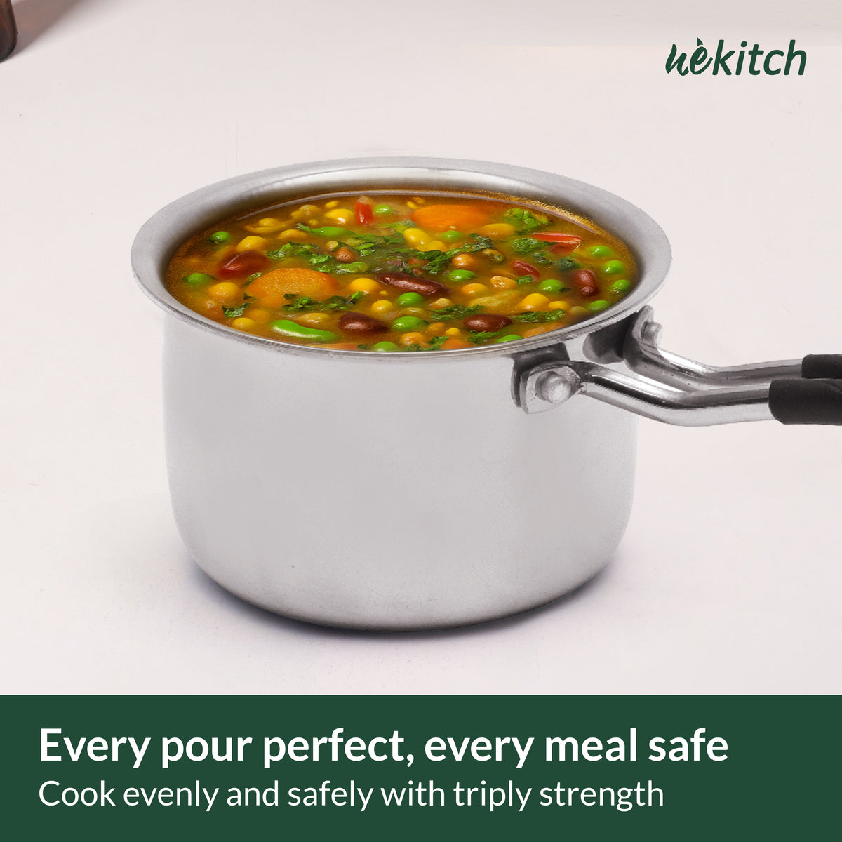 Wekitch Triply Stainless Steel Cookware Set | Fry Pan (24 cm) & Saucepan (18 cm) with Lids + 2 Free Wooden Spatulas | Nonstick, Easy-Clean, Rust-Resistant, Gas & Induction Compatible