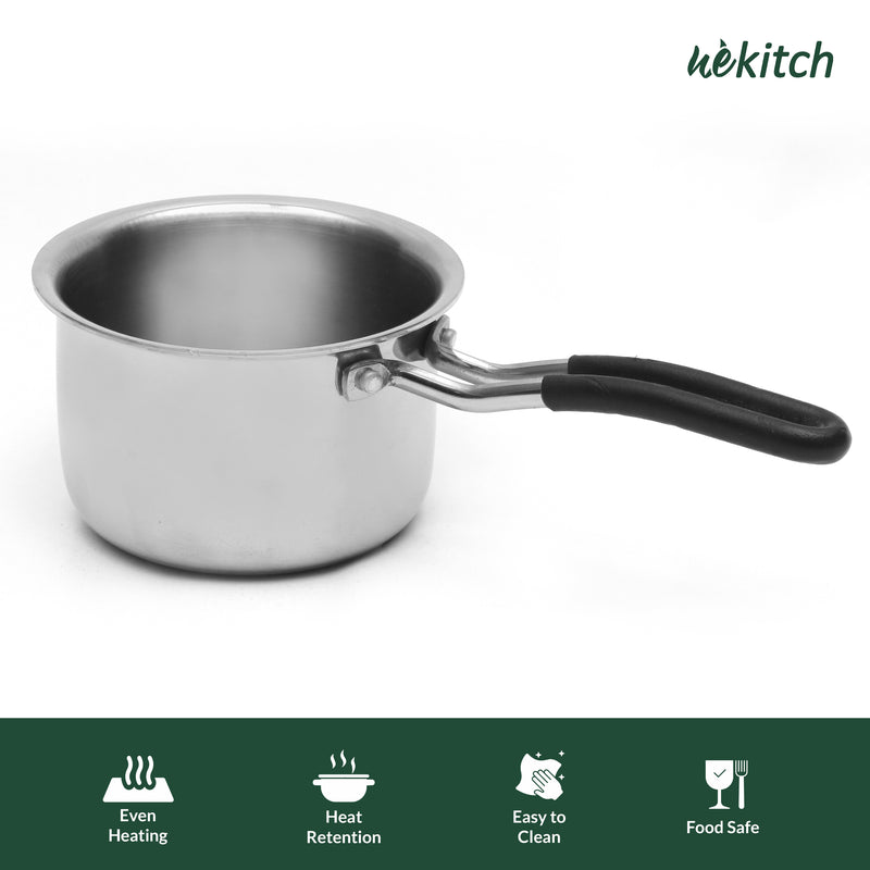 Wekitch Triply Stainless Steel Cookware Set | Fry Pan (24 cm) & Saucepan (18 cm) with Lids + 2 Free Wooden Spatulas | Nonstick, Easy-Clean, Rust-Resistant, Gas & Induction Compatible