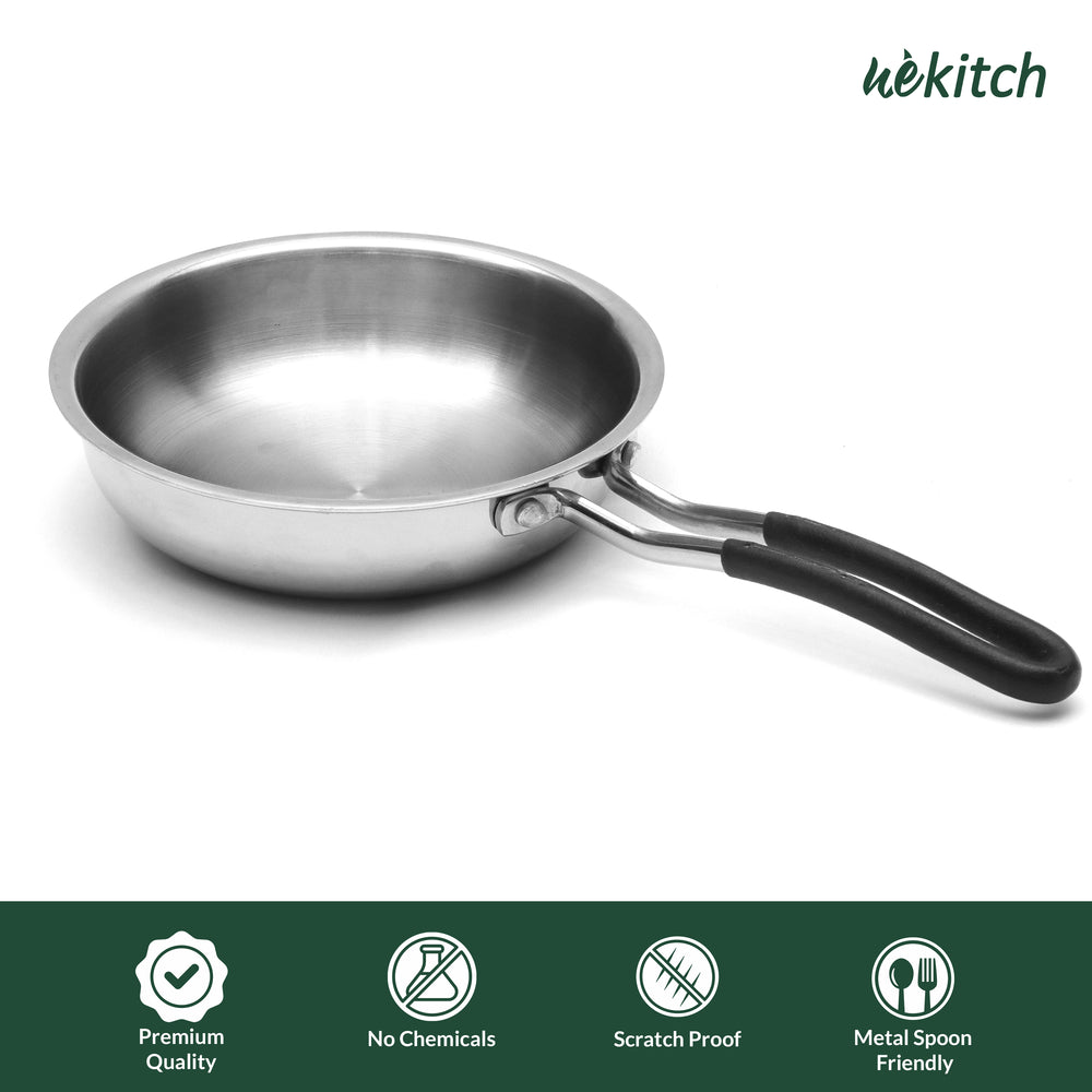 Wekitch Triply Stainless Steel Cookware Set | Fry Pan (24 cm) & Saucepan (18 cm) with Lids + 2 Free Wooden Spatulas | Nonstick, Easy-Clean, Rust-Resistant, Gas & Induction Compatible