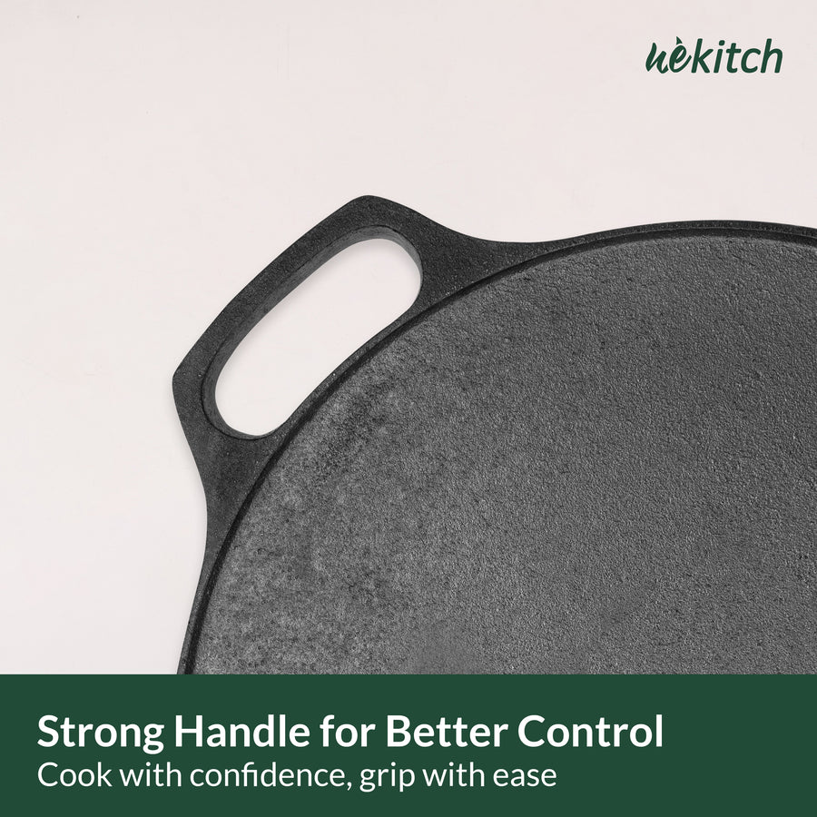 Wekitch Pre-Seasoned Cast Iron Tawa | 31cm, 2.5kg | Induction Friendly | Nonstick & Toxin-Free | No Chemical Coating | Perfect for Dosa/Chapati