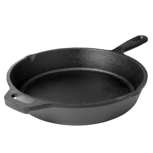 Black cast iron frying pan with natural nonstick surface by Wekitch