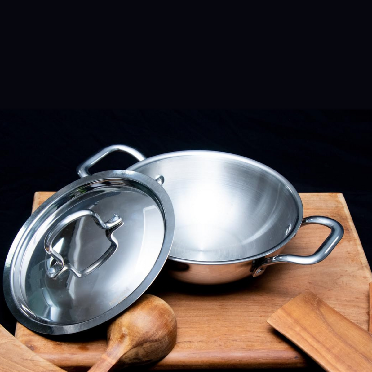 Wekitch Tri-Ply Stainless Steel Kadai with Lid | Induction & Gas Compatible | Heavy Bottom | Easy to Clean | Multi-Size