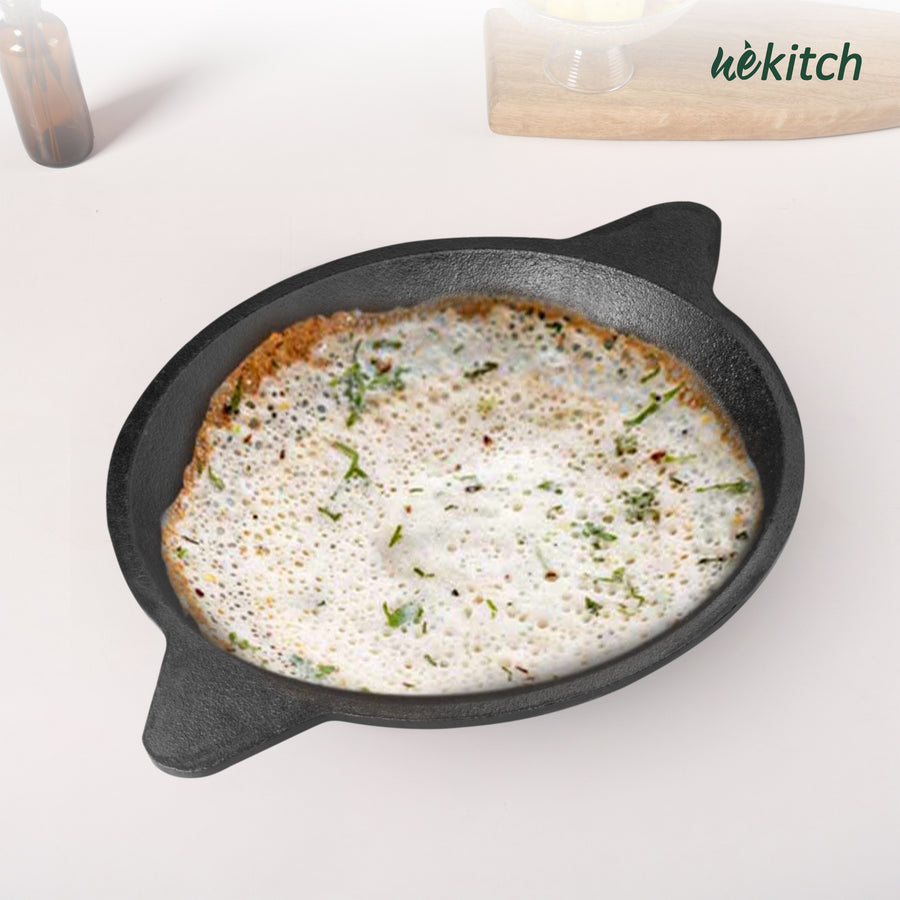 Wekitch Super Smooth Pre Seasoned Cast Iron Appachatti for Vellapam/Paalappam/Appam 23 cm 1.4kg