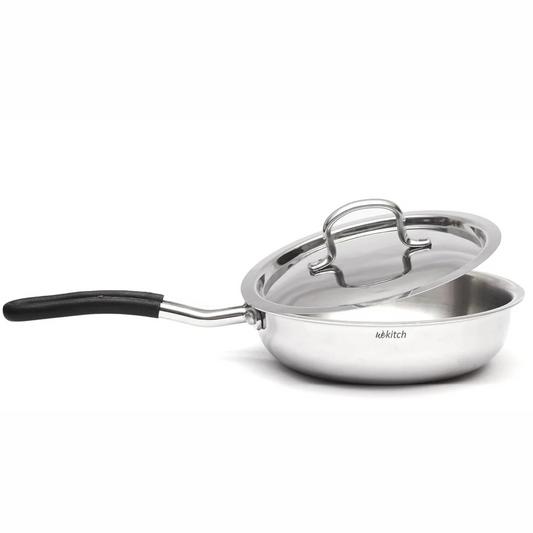 Premium stainless steel fry pan in India – induction & gas compatible, mirror finish, easy to clean