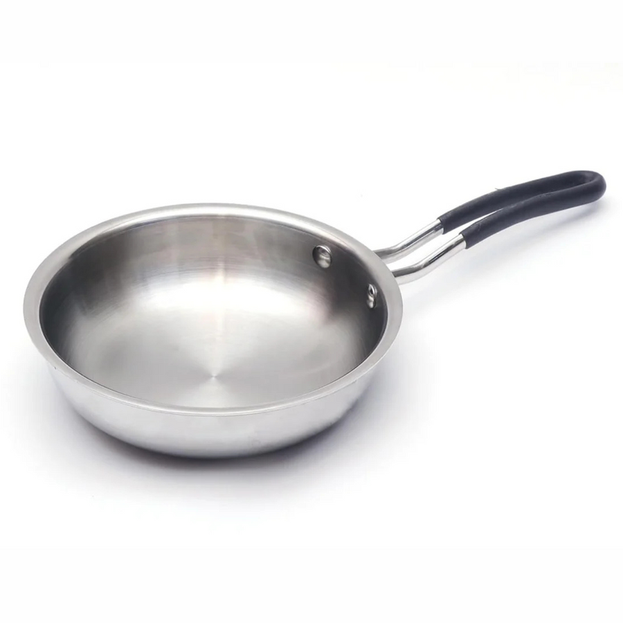 Wekitch Tri-Ply Stainless Steel Fry Pan with Lid | 2.1L | Induction & Gas Compatible | Mirror Finish | Easy to Clean