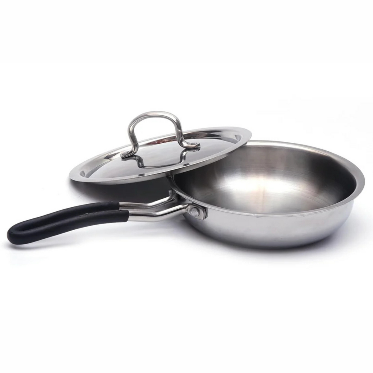 Wekitch Tri-Ply Stainless Steel Fry Pan with Lid | 2.1L | Induction & Gas Compatible | Mirror Finish | Easy to Clean
